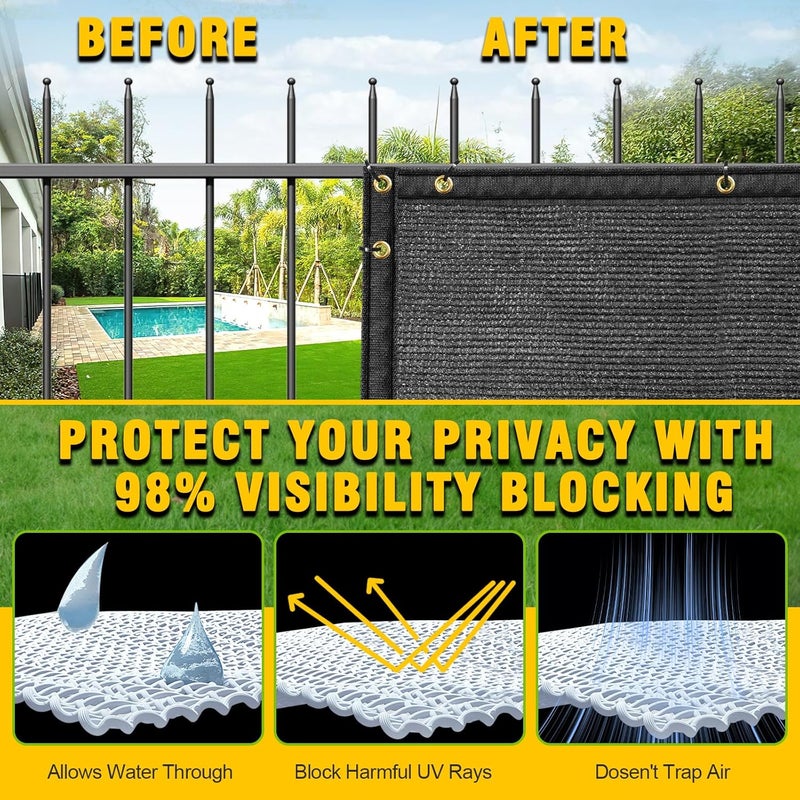 DenForste Privacy Fence Screen,with Gloves, 5X50FT Heavy Duty 220GSM 98% Blockage Privacy Screen Fence for Outdoor Wall Garden Yard Backyard (Black) - Image 5